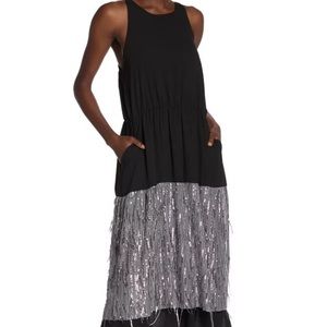 NWT TOV LA Sequin Fringe Bottom Maxi Dress